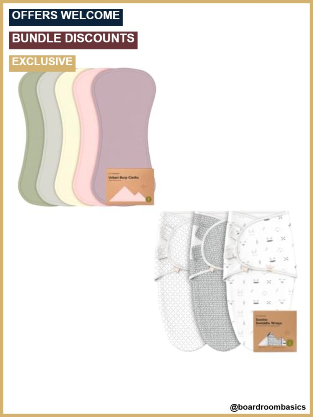 5-Pack Burp Cloths and 3-Pack Swaddle Sleep Sacks Set